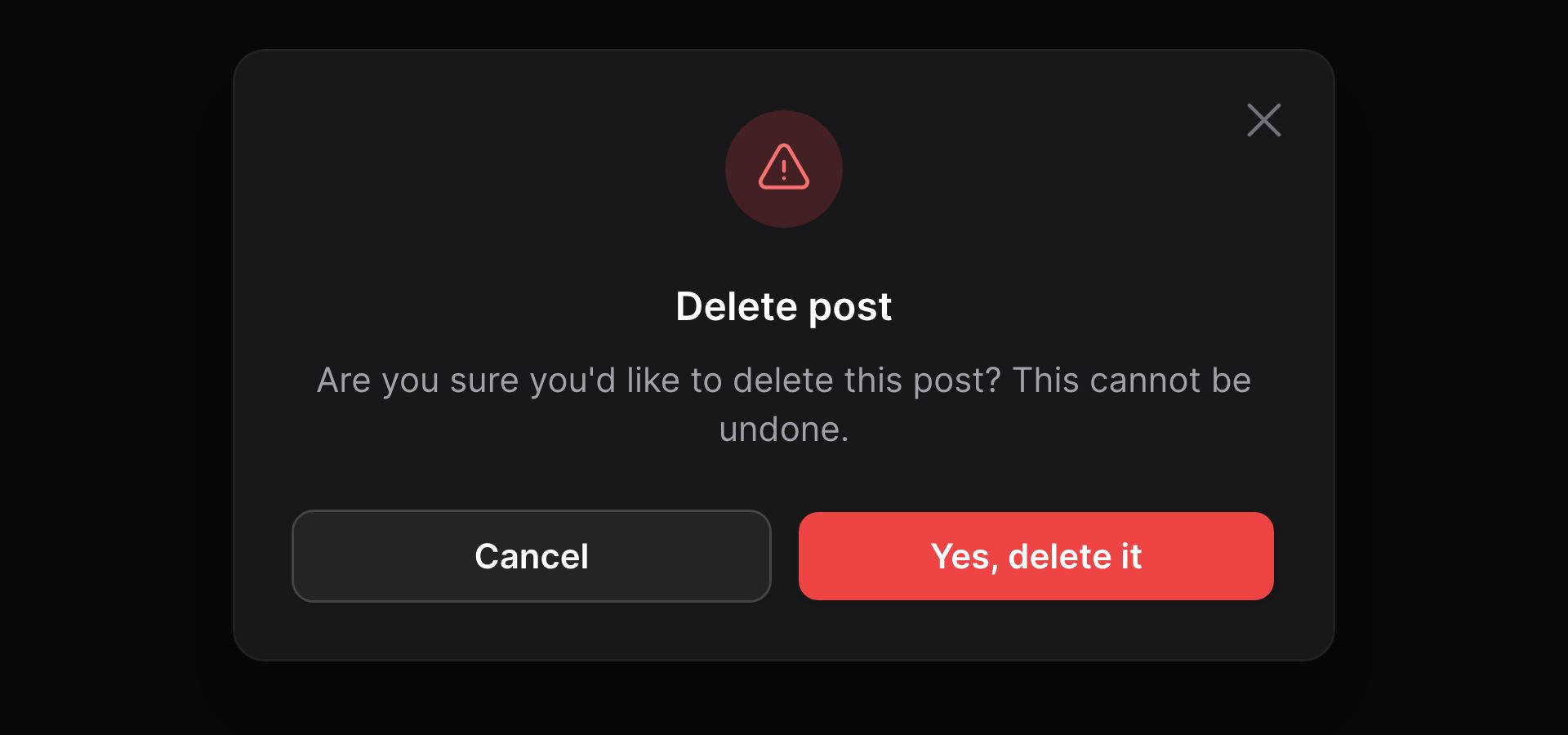 Confirmation modal with custom text