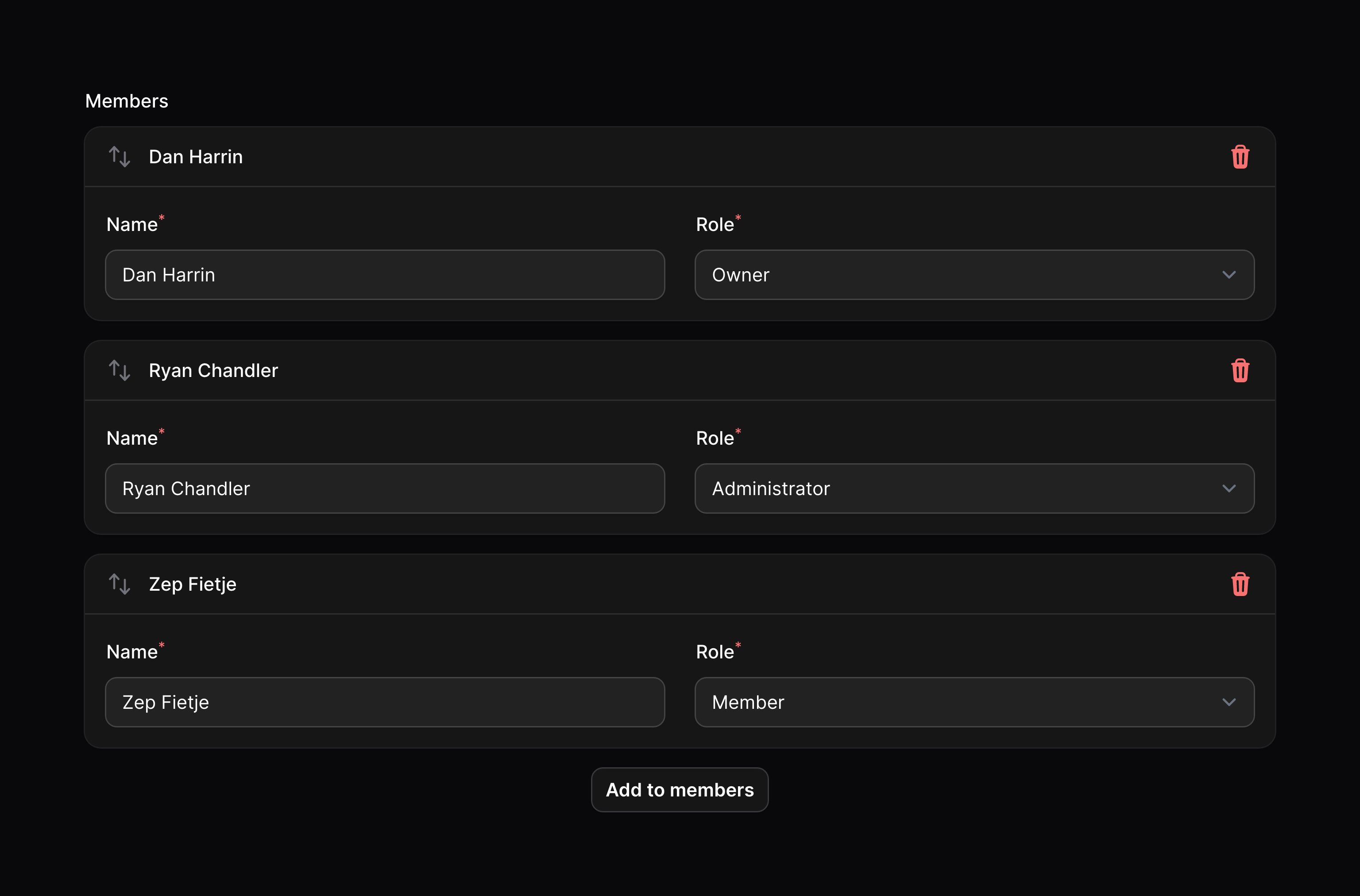 Repeater with item labels