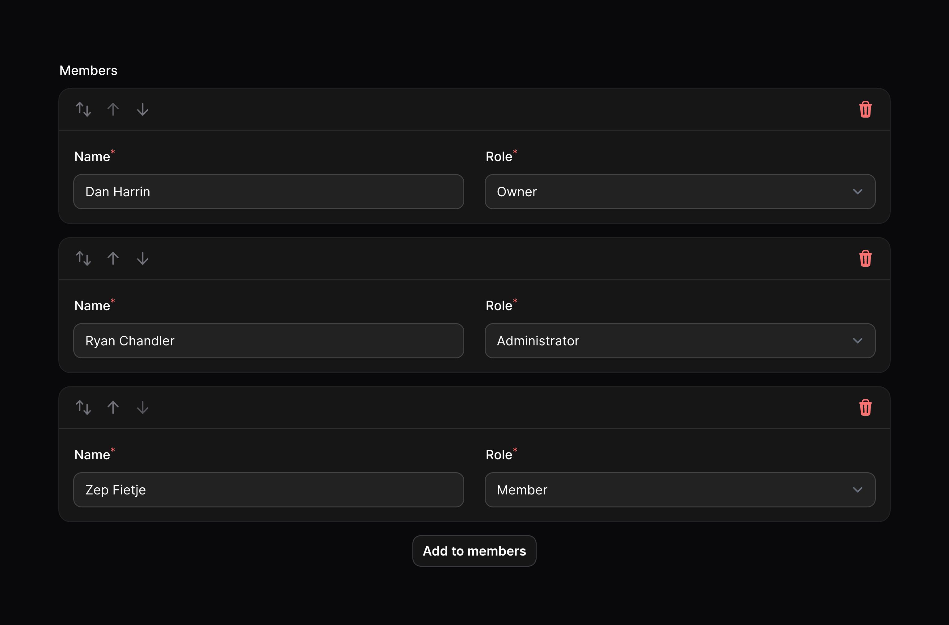 Repeater that is reorderable with buttons