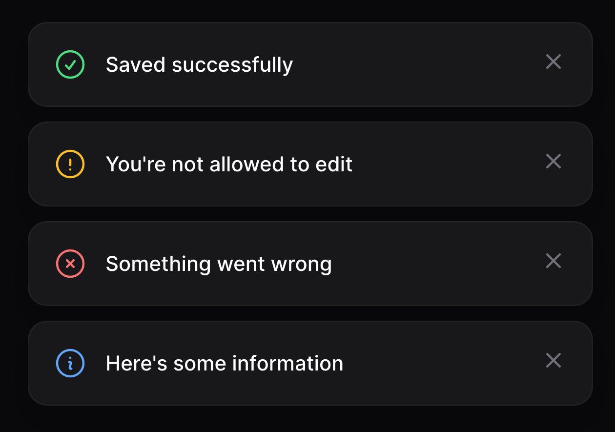 Notifications with various statuses