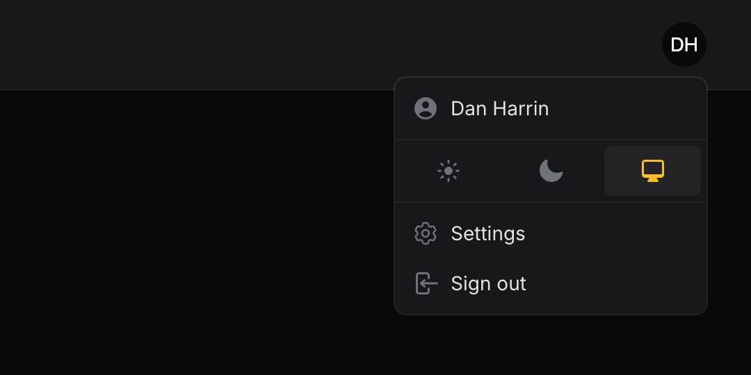 User menu with custom menu item