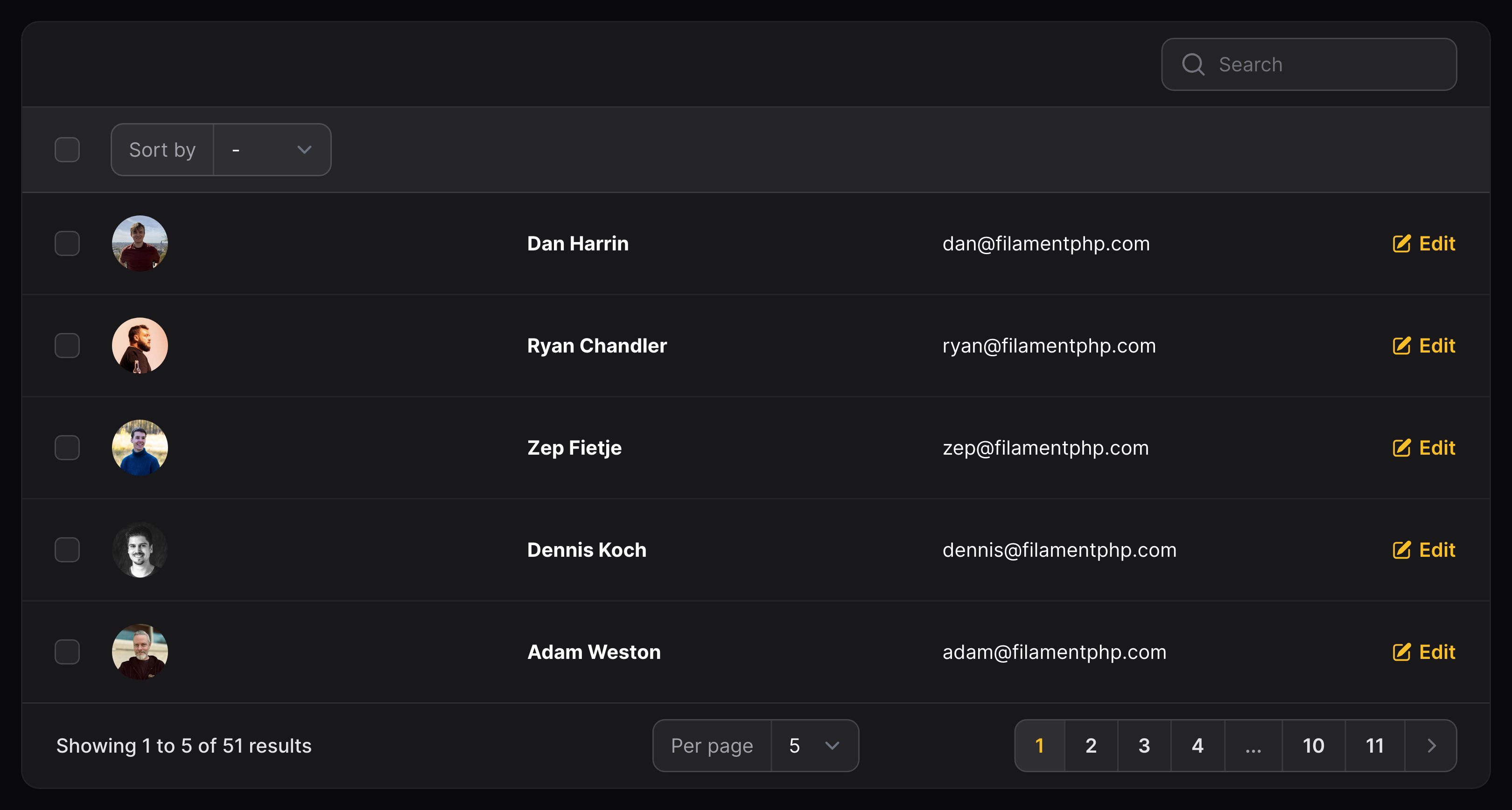 Table with a split layout on desktop