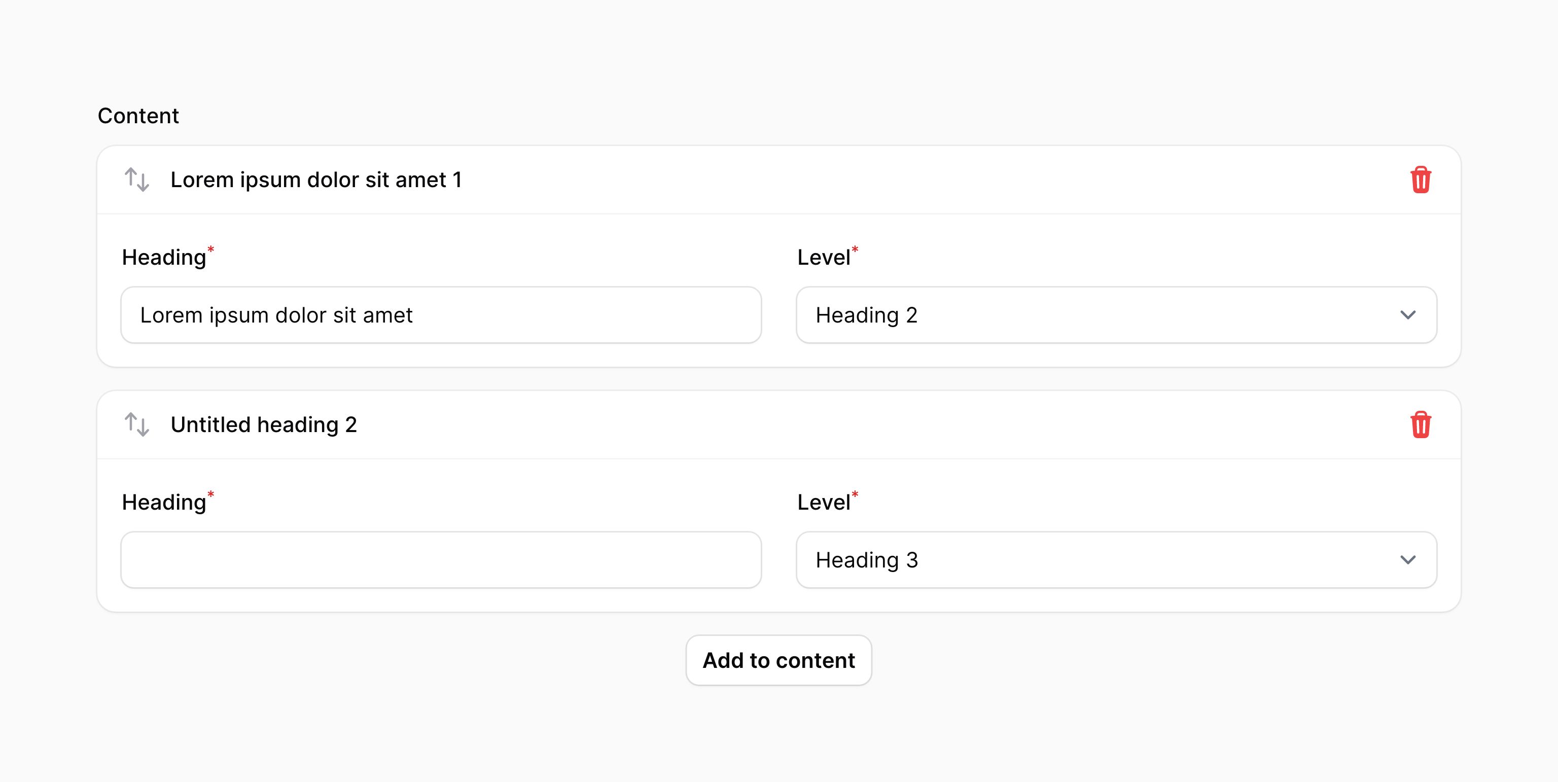 Builder with labelled blocks based on the content