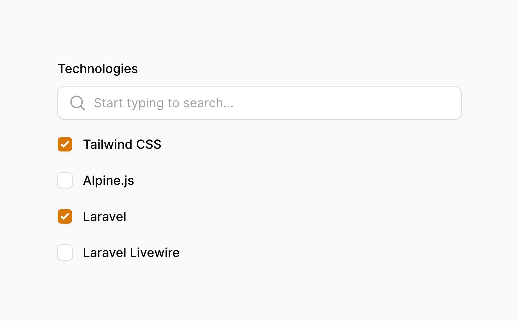 Searchable checkbox list