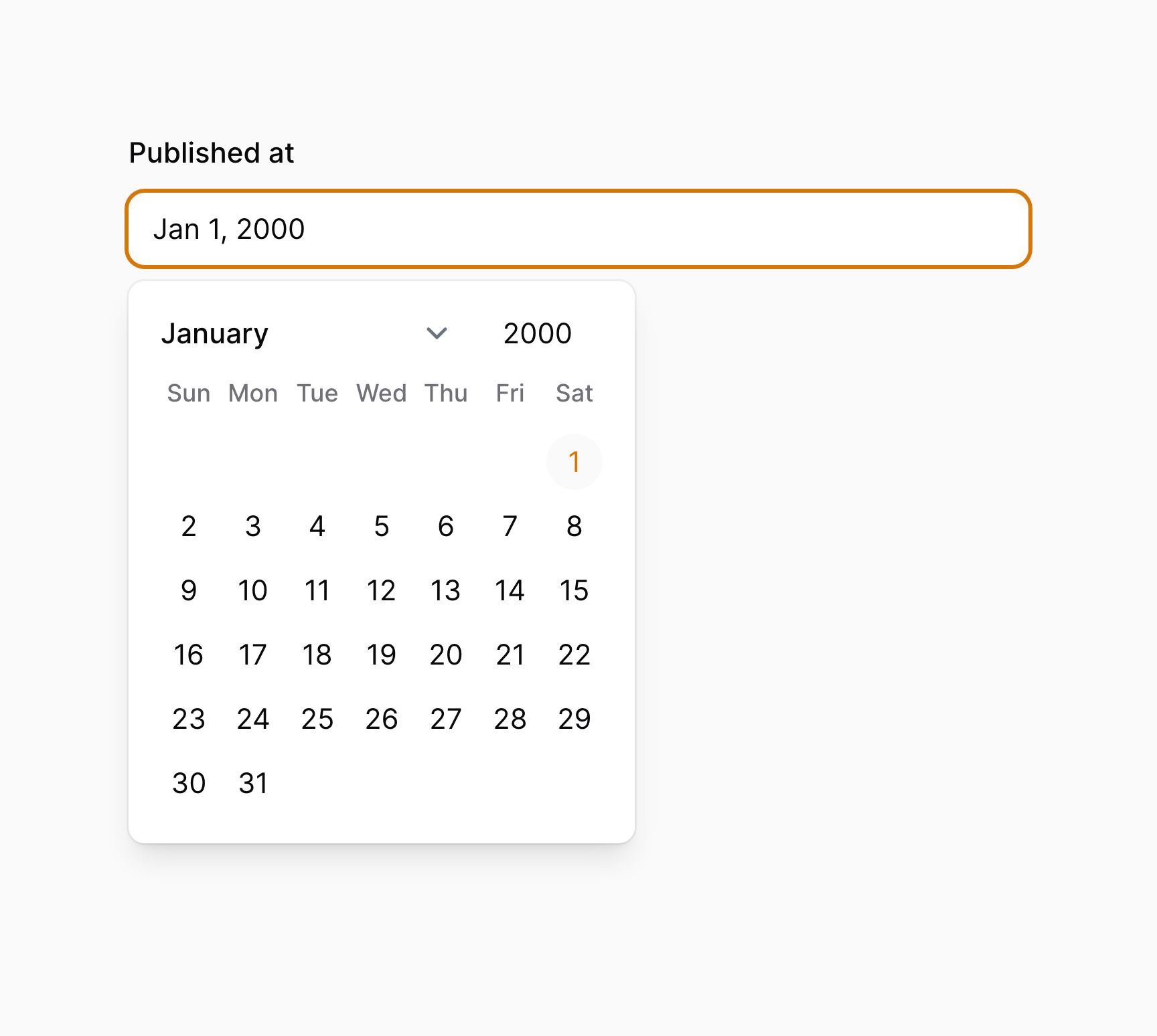 Date time picker where the week starts on Sunday