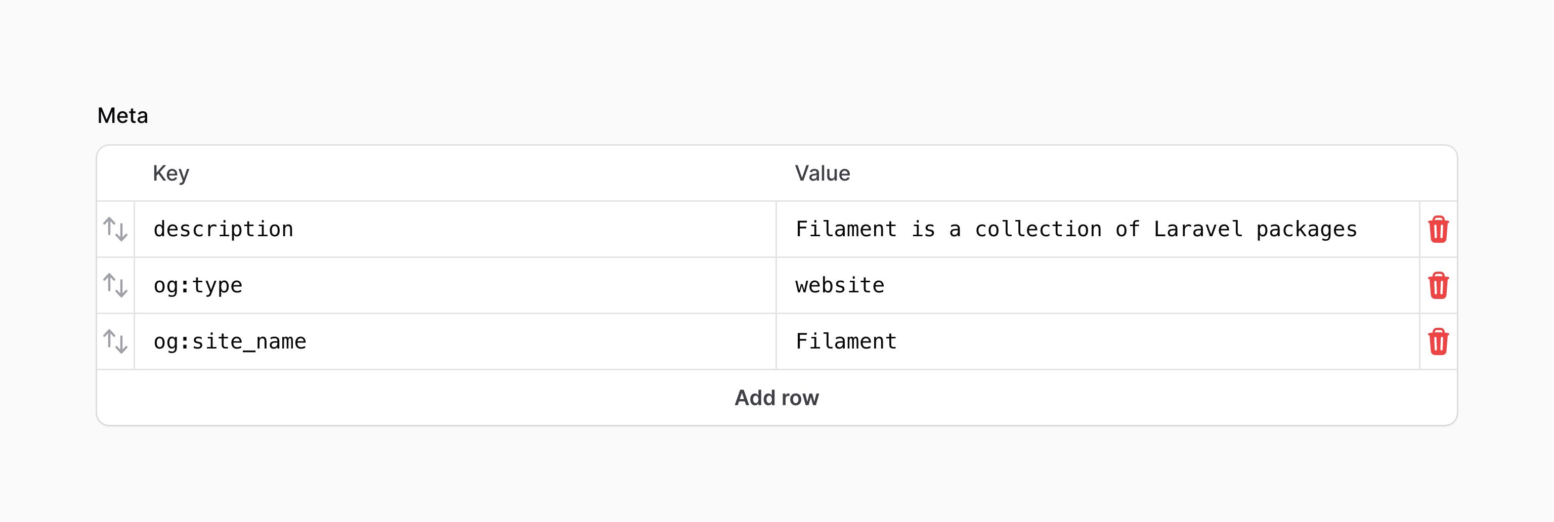 Key-value with reorderable rows