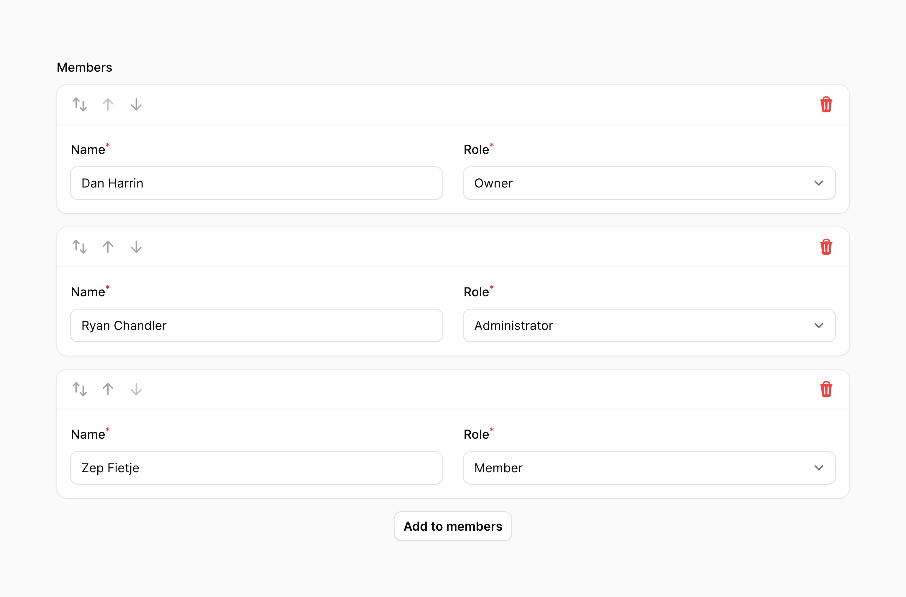 Repeater that is reorderable with buttons