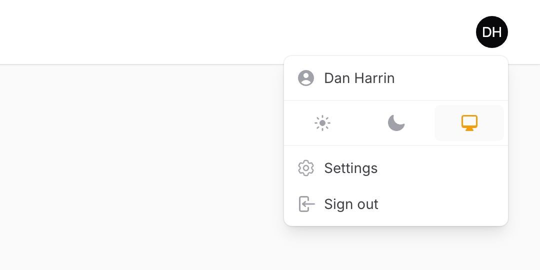 User menu with custom menu item
