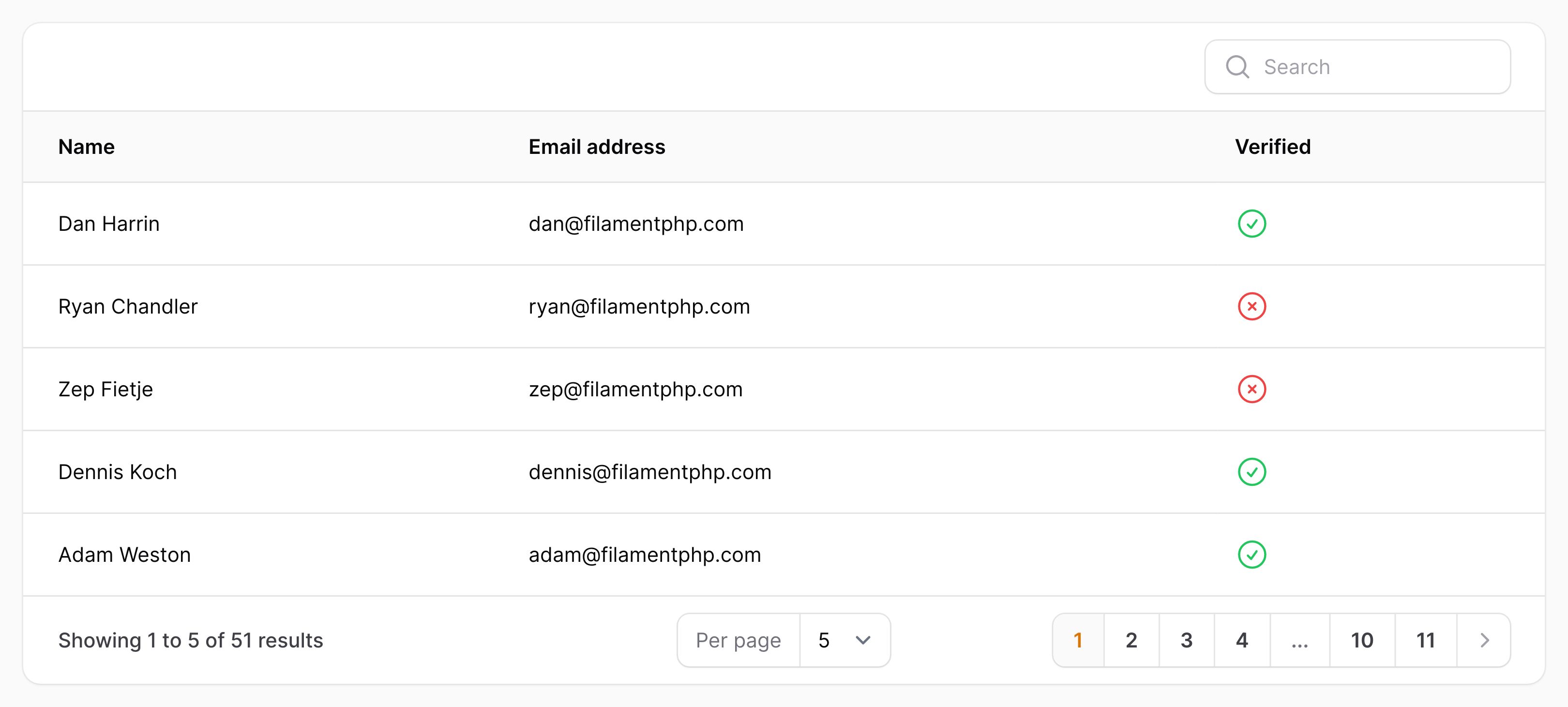 Table with searchable column