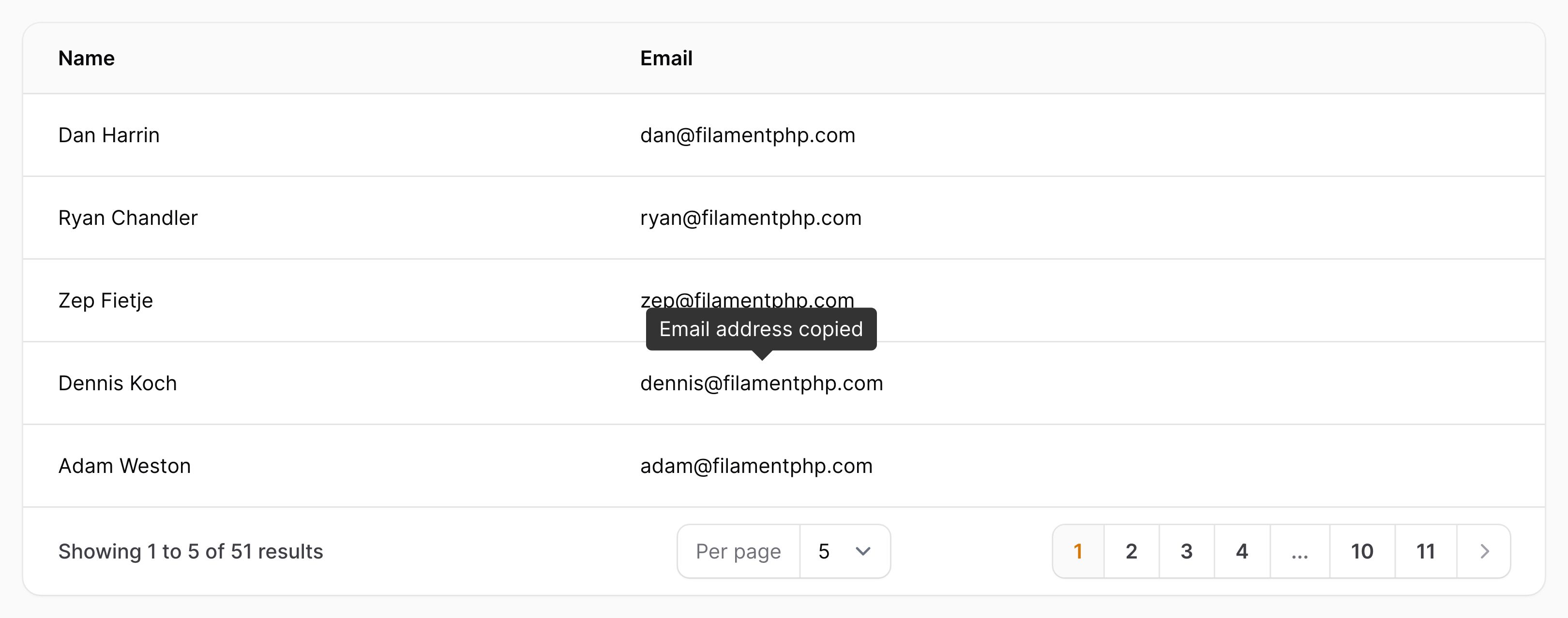 Text column with a button to copy it