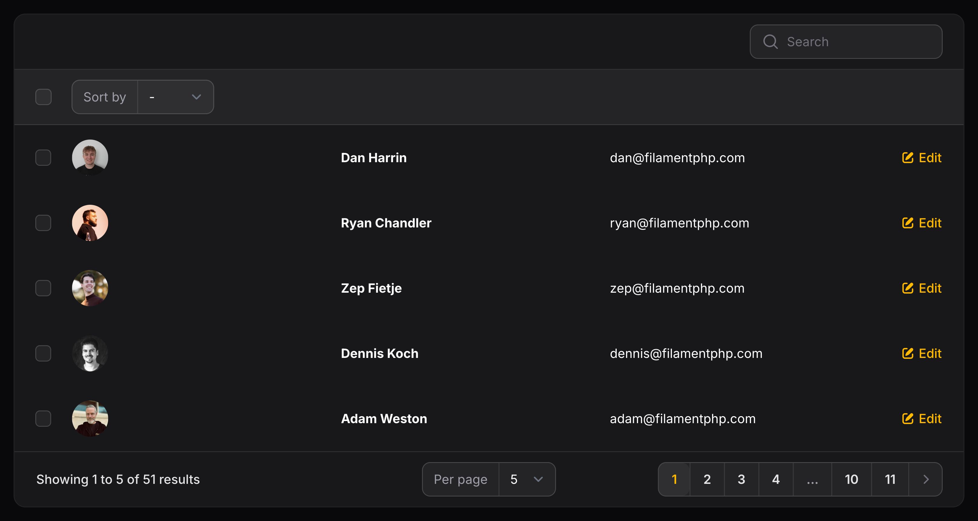 Table with a split layout on desktop