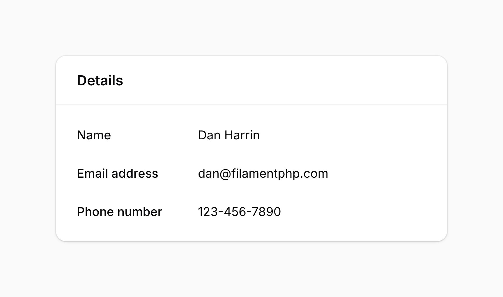 Infolist entries with inline labels in a section