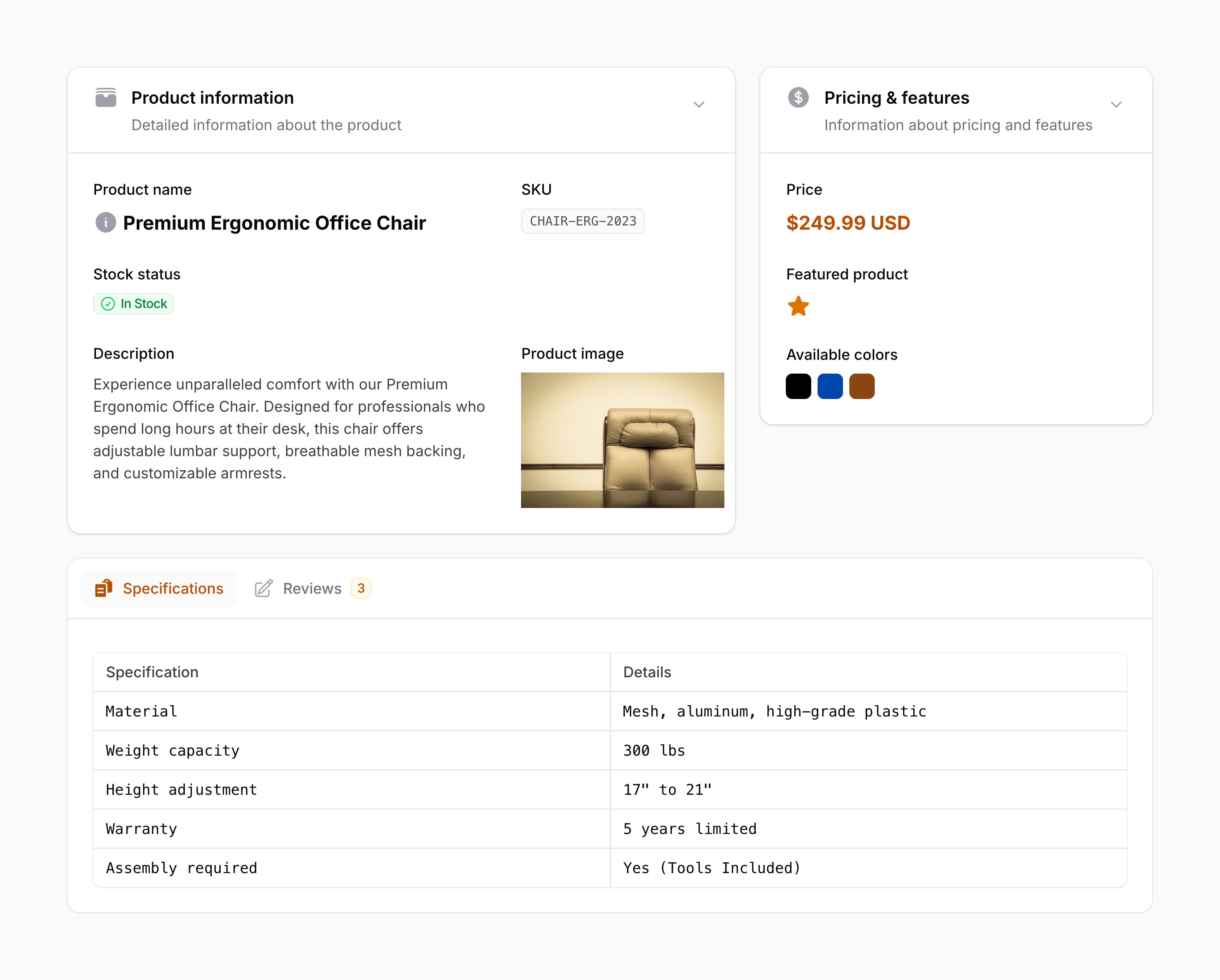 Product infolist example